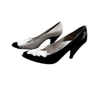 Vintage Polly Bergen Color Block Peep Toe Leather Pumps Size 9 AA